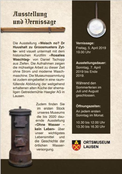 Ausstellungsflyer Dr Huushalt zu Grossmueters Zytte Rückseite
